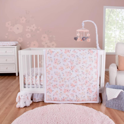 Floral 3 Piece Nursery Bedding Set with Quilt - Pink