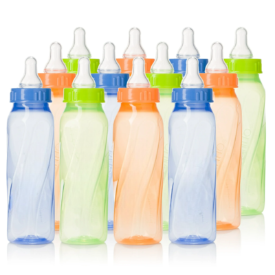 Multicolor Tinted Plastic and Silicone Baby Bottles 8oz - 12 Pack