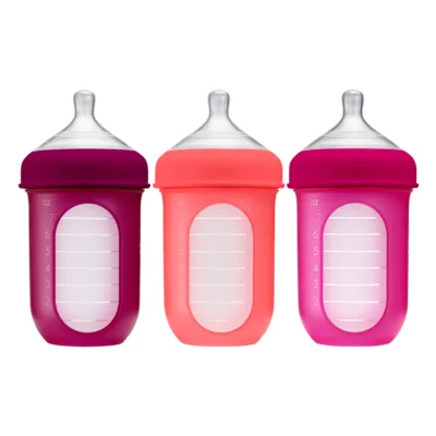 Nursh Silicone Baby Feeding Bottles Pink Multi Pack - 8 Oz (3 Pack)